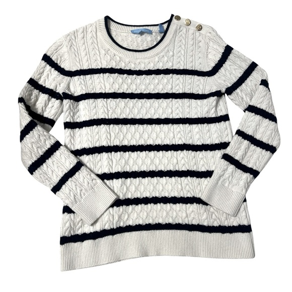 Draper James Sweaters - Draper James White Navy Nautical Stripe Cable Knit Crewneck Sweater - Size XS